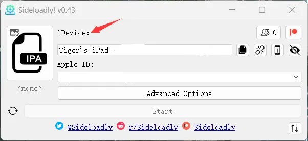 Sideloadly App main interface